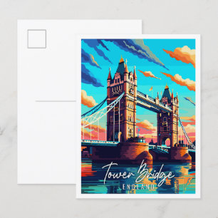 Tower Bridge England vintage travel illustration Postcard