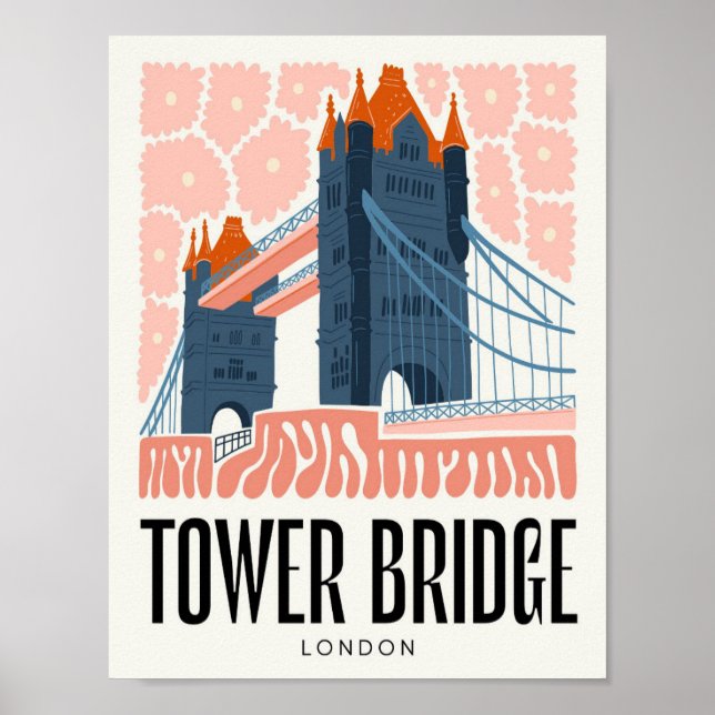 Tower Bridge London abstract travel floral art Poster (Front)