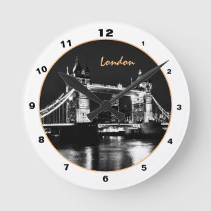 Tower Bridge & London at Night England /British BW Round Clock