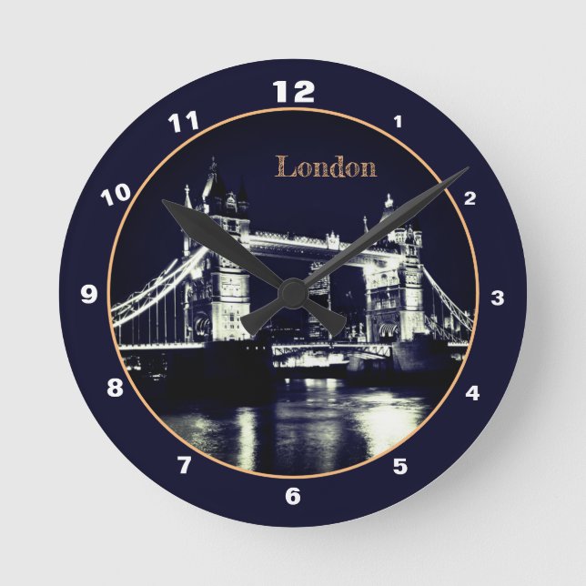Tower Bridge & London at Night England /British UK Round Clock (Front)