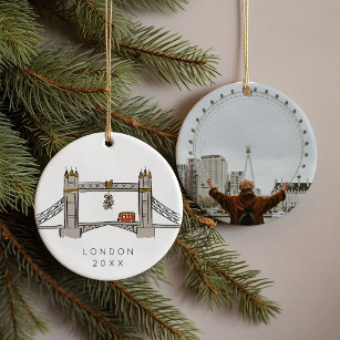 Tower Bridge London Double Decker Christmas Photo  Ceramic Ornament