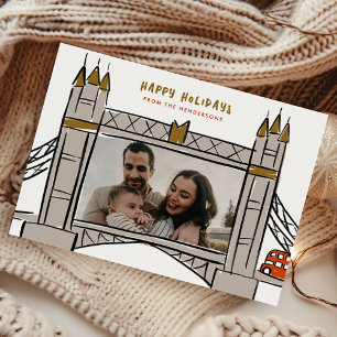 Tower Bridge London Double Decker Christmas Photo Holiday Card