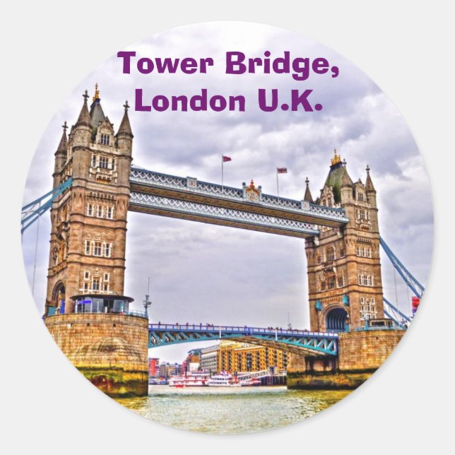 Tower Bridge London, England Art design Classic Round Sticker (Front)