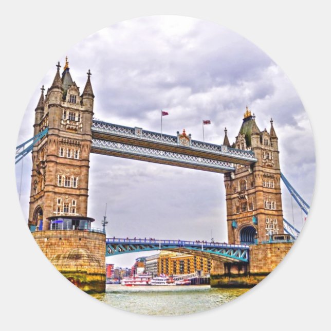 Tower Bridge London, England Art design Classic Round Sticker (Front)