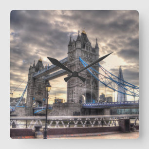 Tower Bridge & The Shard, London, England Square Wall Clock