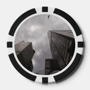 Tower in the city. poker chips