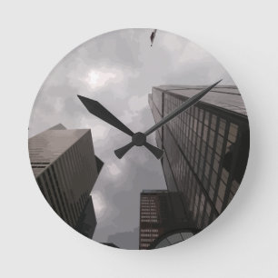 Tower in the city. round clock