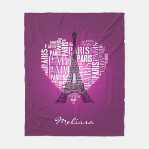 Tower & Inscriptions Paris in Heart Fleece Blanket