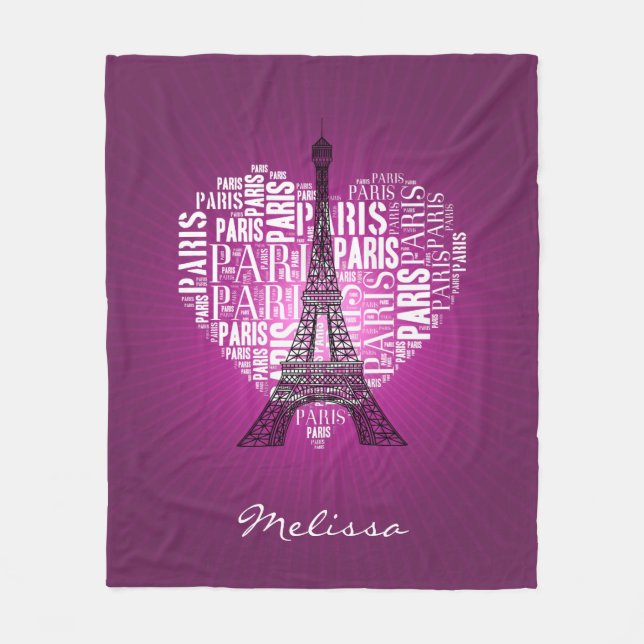 Tower & Inscriptions Paris in Heart Fleece Blanket (Front)