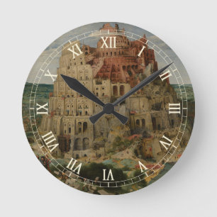 Tower of Babel by Peter Bruegel the Elder Round Clock