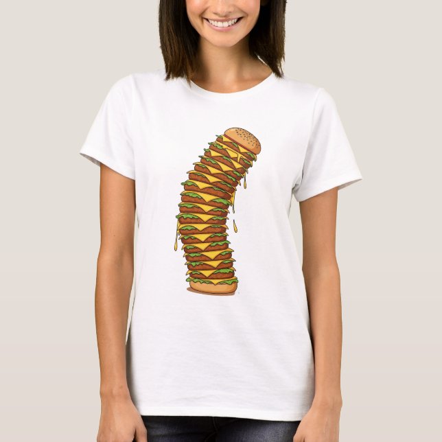 Tower of Cheesy Madness – Exaggerated Cartoon T-Shirt (Front)