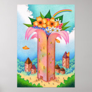 Tower of flowers blooming in the sky. poster
