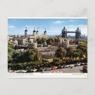Tower of London and Tower Bridge Vintage View Postcard