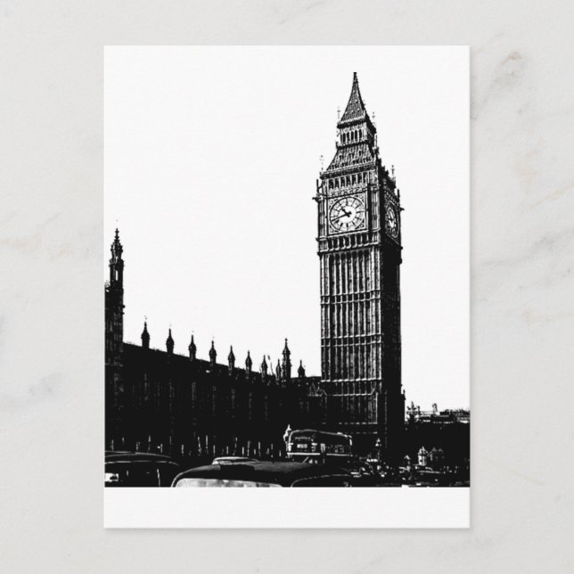 Tower of London Big Ben Black and White Photograph Postcard (Front)