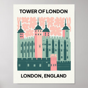 Tower of London England abstract travel floral art Poster