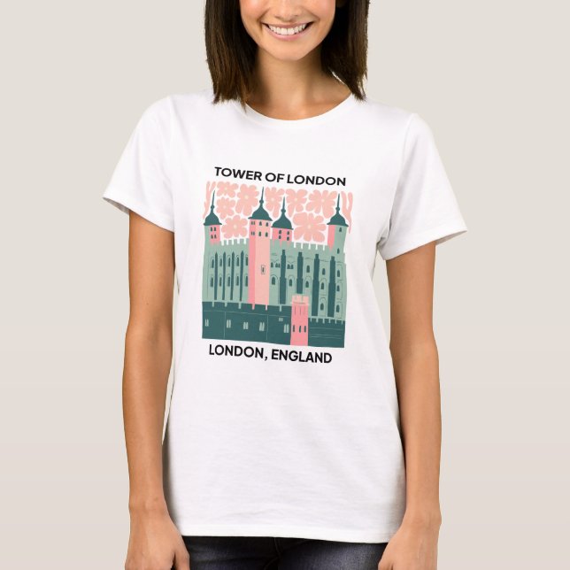 Tower of London England abstract travel floral art T-Shirt (Front)