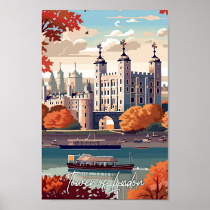 Tower of London England Art travel illustration Poster