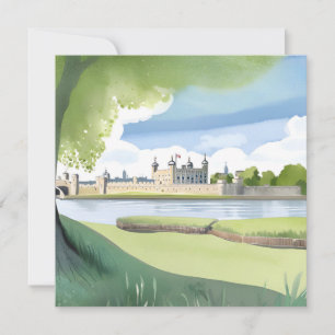 Tower of London UK Watercolor Landscape Card