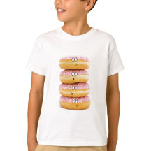 tower of pink doughnut characters kids t-shirt