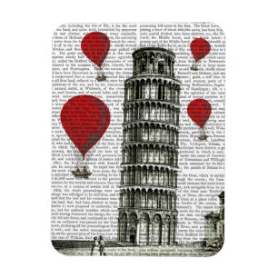 Tower of Pisa and Red Hot Air Balloons Magnet
