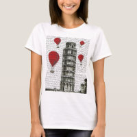 Tower of Pisa and Red Hot Air Balloons