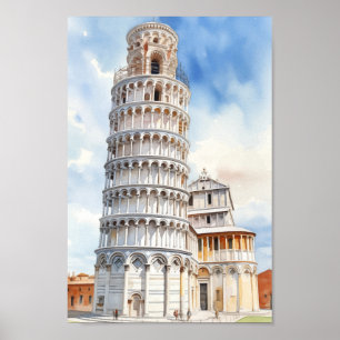 Tower of Pisa Italy Famous Travel Place Poster