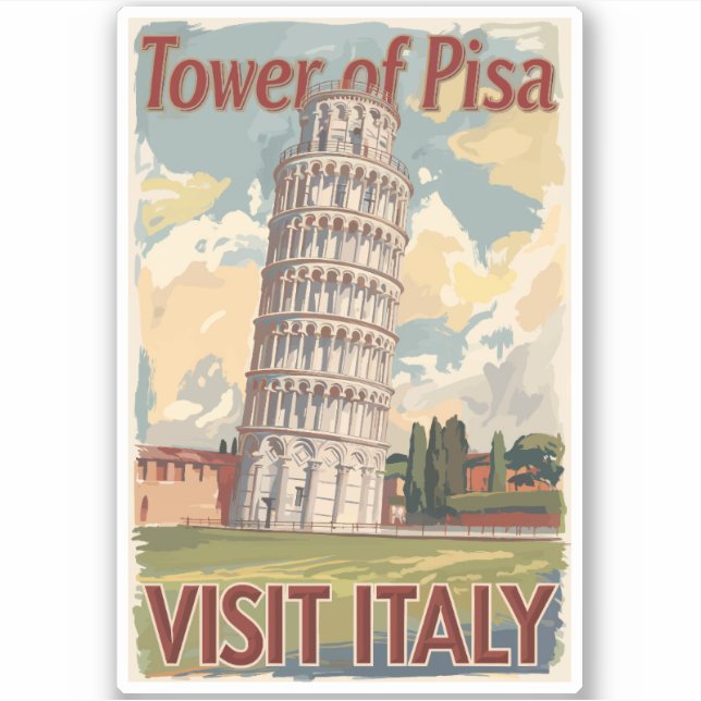 Tower of Pisa Italy Painterly Travel Art Vintage (Front)