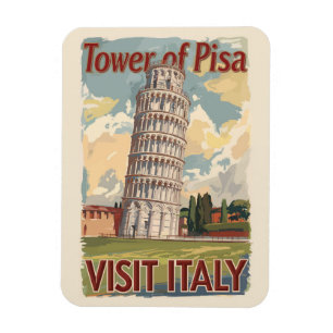Tower of Pisa Italy Painterly Travel Art Vintage Magnet