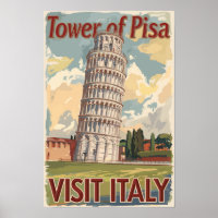 Tower of Pisa Italy Painterly Travel Art Vintage