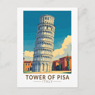 Tower of Pisa Italy Travel Art Vintage Postcard
