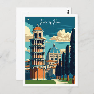 Tower of Pisa Italy vintage travel illustration Postcard