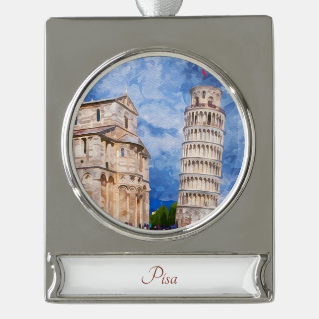Tower of Pisa Travel Art Watercolor Ornament (Front)