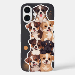Tower of Puppies – Cute & Wholesome Pet Art iPhone 16 Case