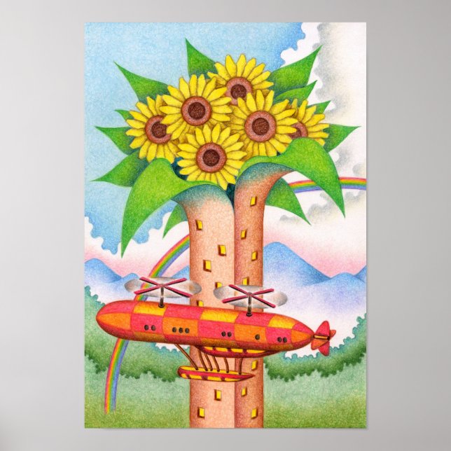 Tower of sunflowers in full bloom. poster (Front)