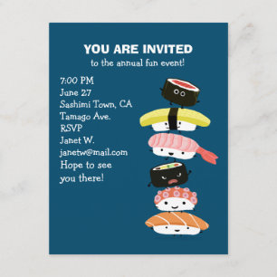 Tower of Sushi - A Stack of Fun Sushi Friends Cute Invitation