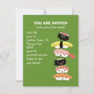 Tower of Sushi - A Stack of Fun Sushi Friends Cute Invitation