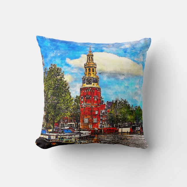 Tower on Amstel river. Amsterdam. Netherlands. Cushion (Front)