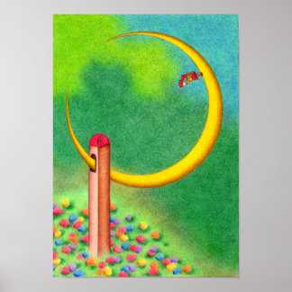 Tower that captured the crescent moon. poster