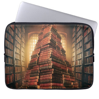 Towering Knowledge in a Tranquil Library Laptop Sleeve