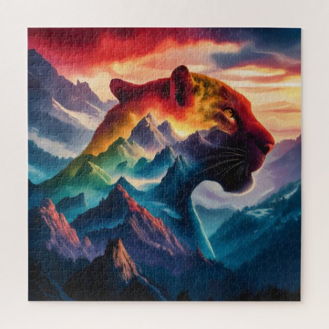 Towering Mountain Silhouette Panther Sunset Jigsaw Puzzle (Vertical)
