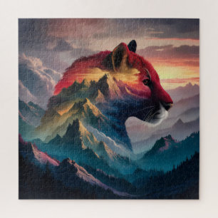 Towering Mountain Silhouette Puma Sunset Jigsaw Puzzle