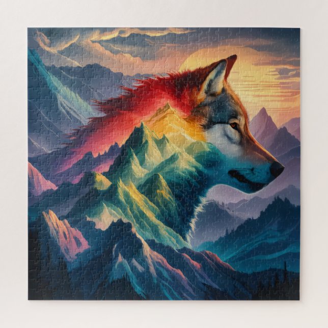 Towering Mountain Silhouette Wolf Sunset Jigsaw Puzzle (Vertical)