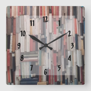 Towering Wall of Books Square Wall Clock