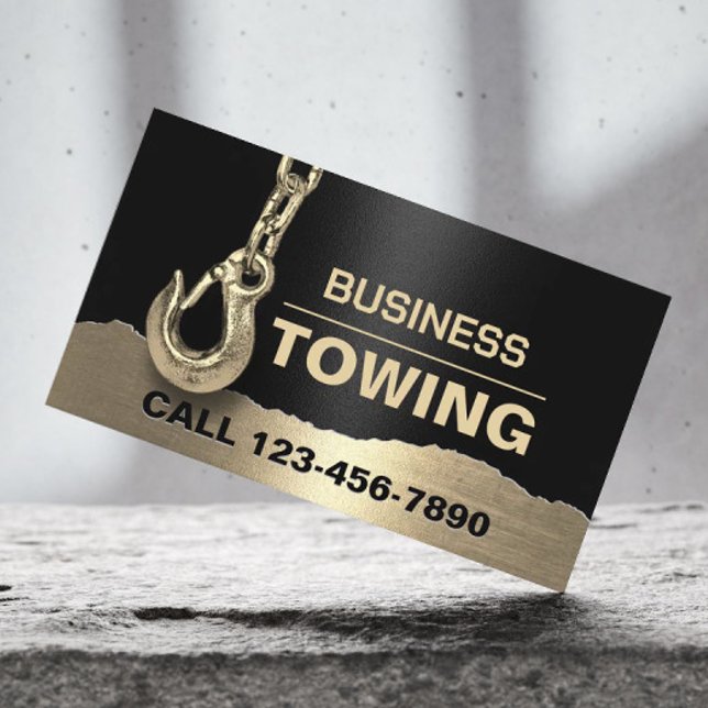 Towing Company Gold Tow Hook Modern Black Business Card (Creator Uploaded)