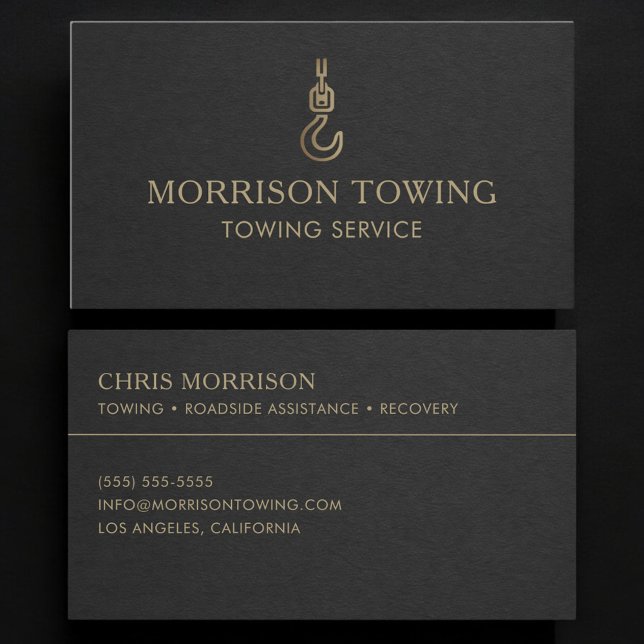 Towing Service Black Gold Business Card (Creator Uploaded)