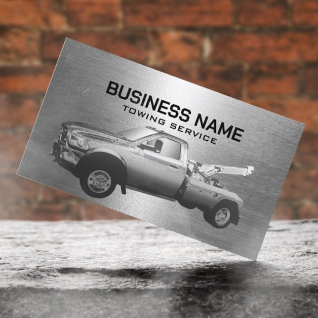 Towing Service Metallic Tow Truck Professional  Business Card (Creator Uploaded)
