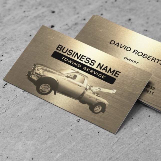 Towing Service Modern Gold Tow Truck Professional Business Card (Creator Uploaded)
