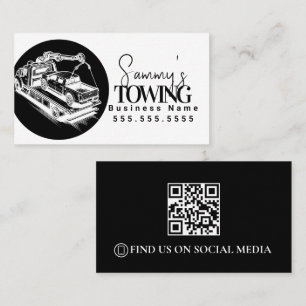 Towing Services QR Code Black and White Business Card