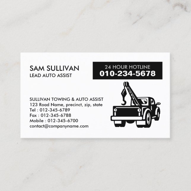 Towing Tow Truck Auto Assist Business Card (Front)