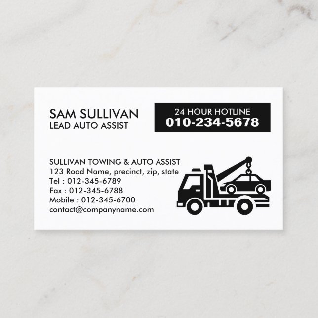 Towing Tow Truck Auto Assist Business Card (Front)